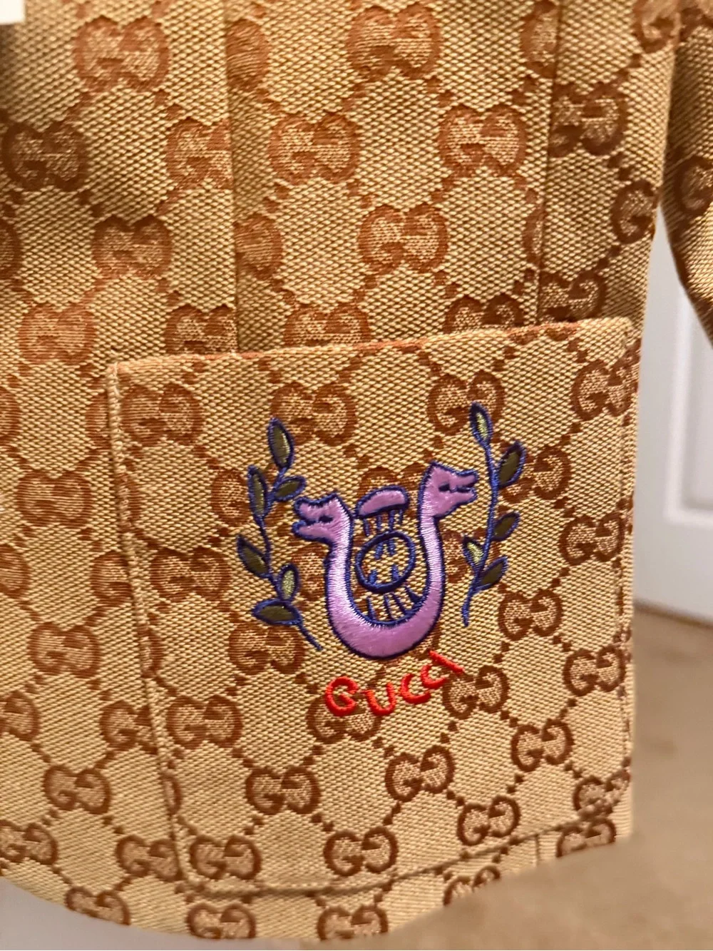 Gucci Kids Beige GG Monogram Blazer with Embroidered Pocket